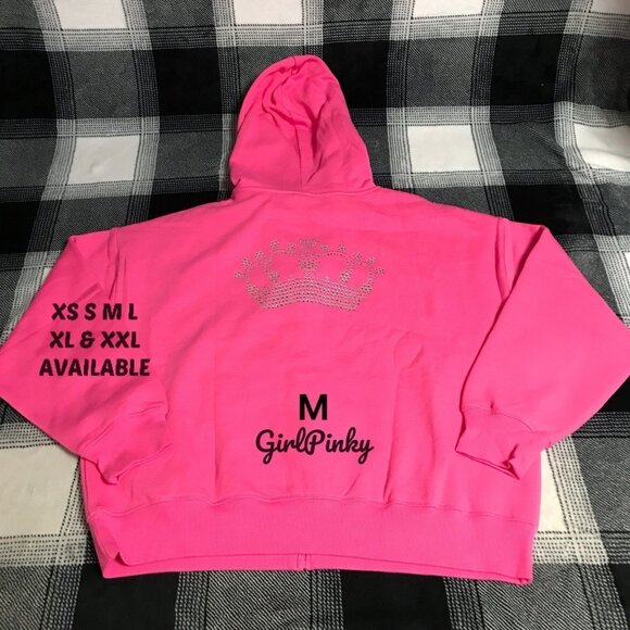 VS PINK CARMINE ROSE FULL ZIP HOODIE WITH BLING LOGO LIMITED EDITION SIZE MEDIUM - Picture 1 of 11